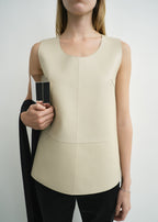 Scoop-neck leather top sand