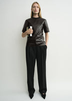 Croco-embossed tee dark brown