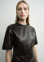 Croco-embossed tee dark brown