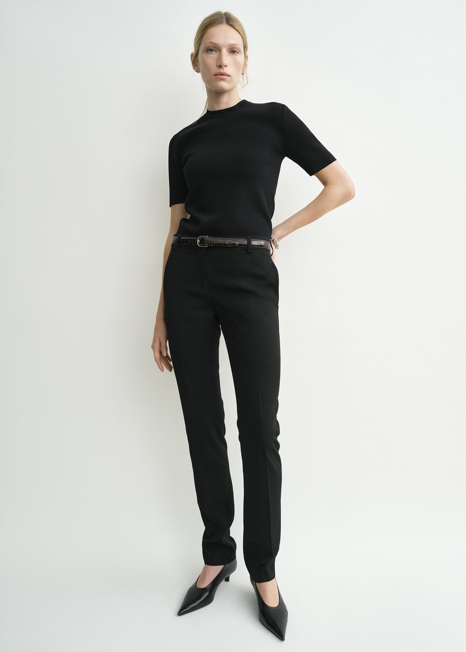 Low-waist slim evening trousers black