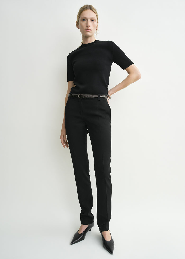 Low-waist slim evening trousers black petite