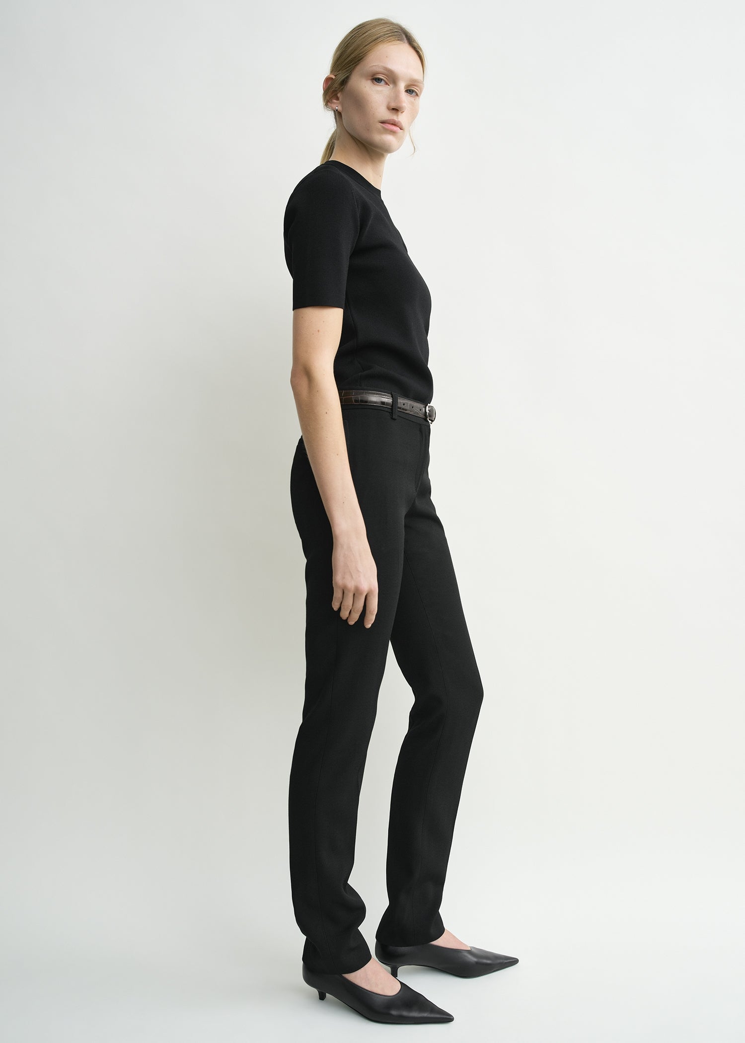 Low-waist slim evening trousers black