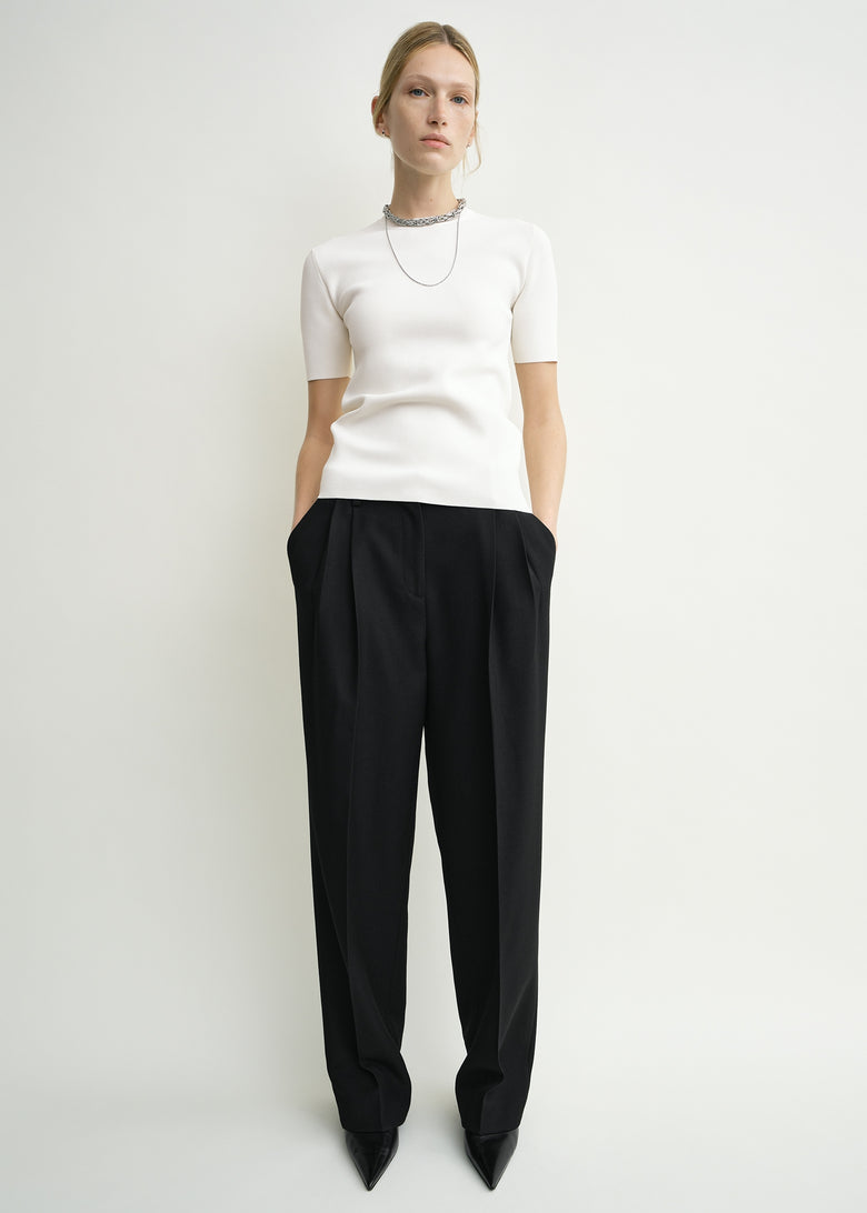 Double-pleat tailored trousers black petite