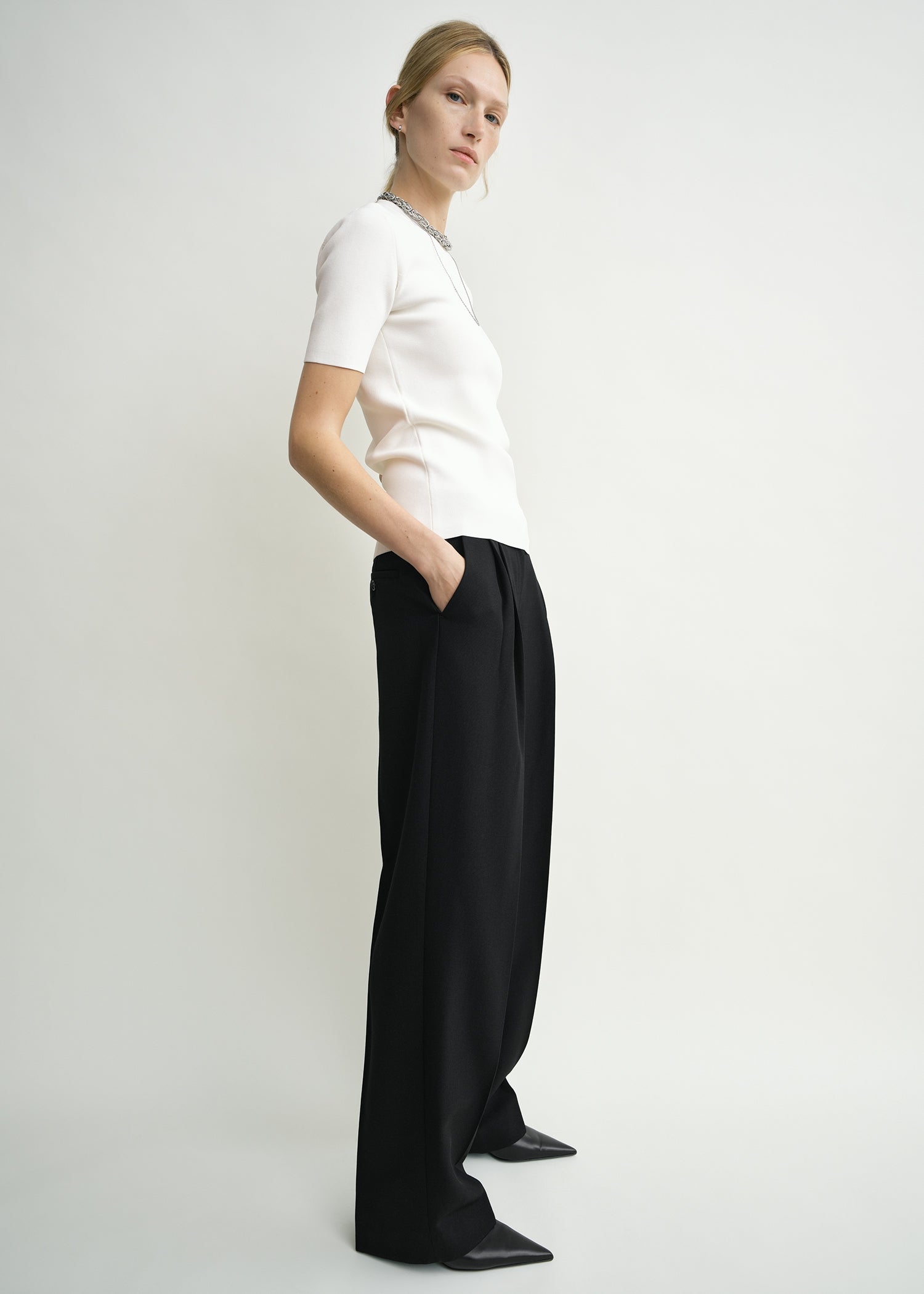 Double-pleat tailored trousers black