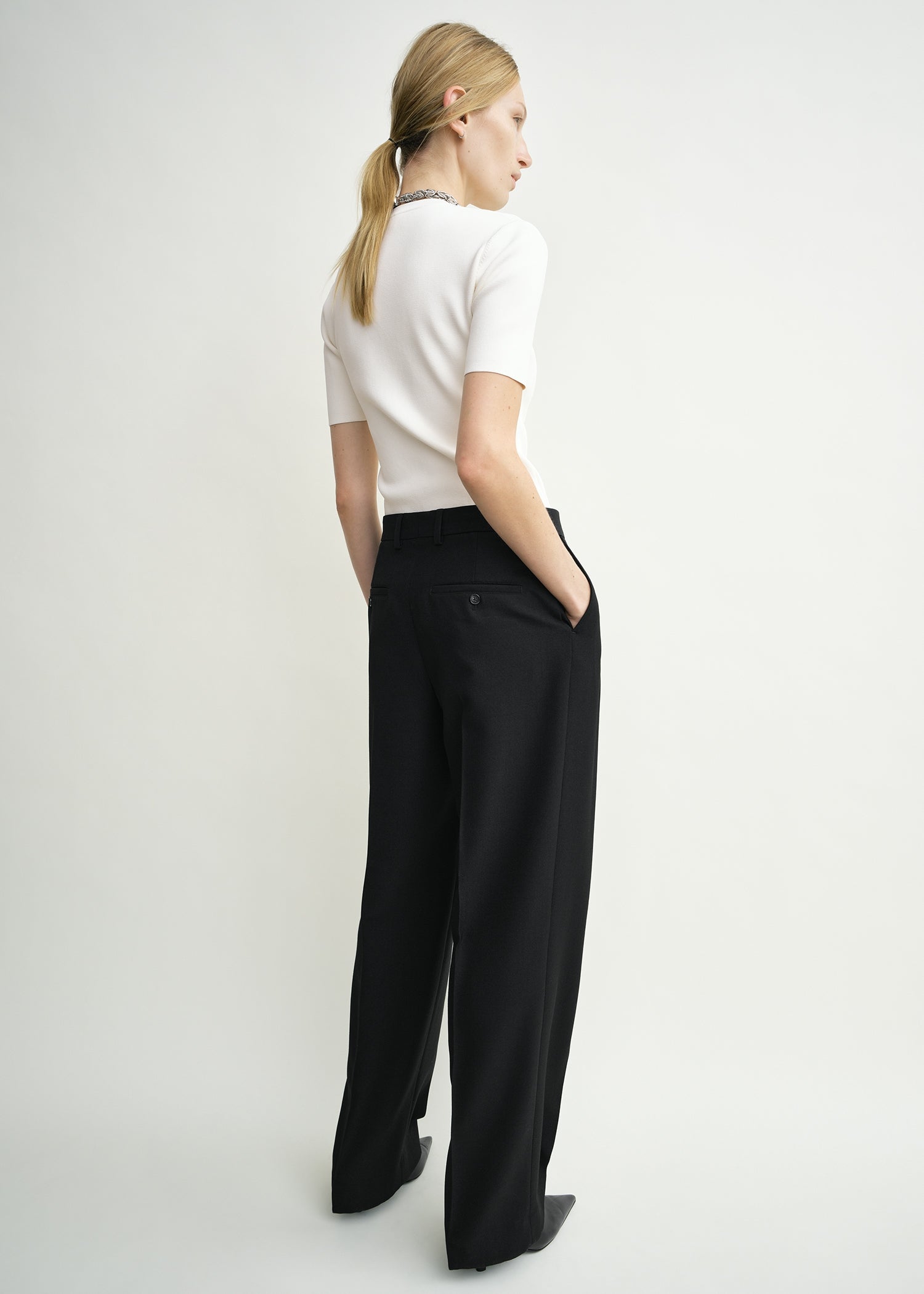 Double-pleat tailored trousers black petite