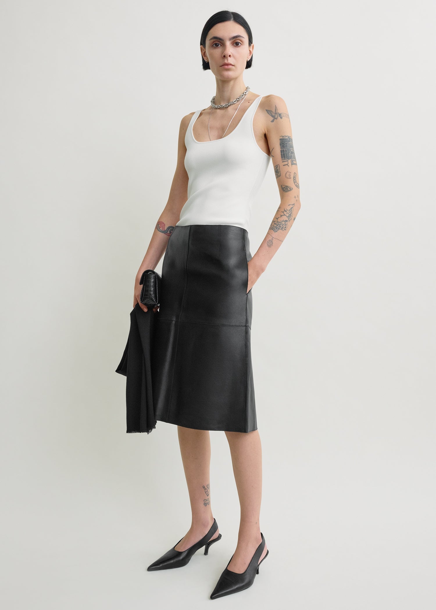 Paneled leather skirt black