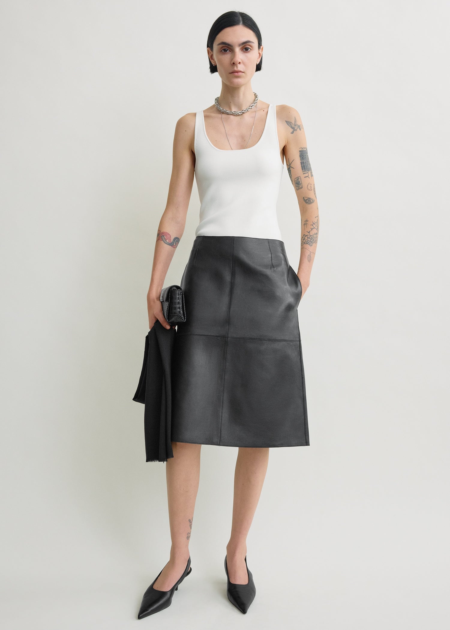 Paneled leather skirt black
