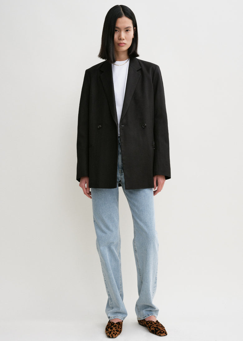 Double-breasted slit blazer black