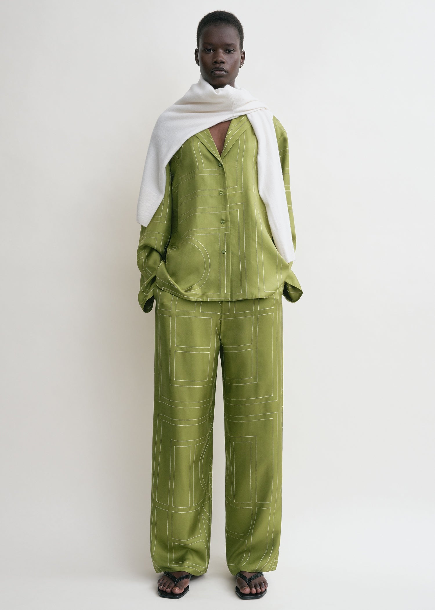 Monogram silk pj top laurel