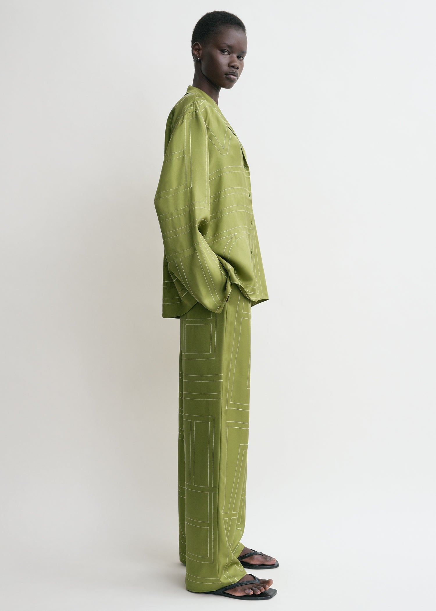 Monogram silk pj top laurel