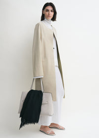 Collarless suede coat peanut