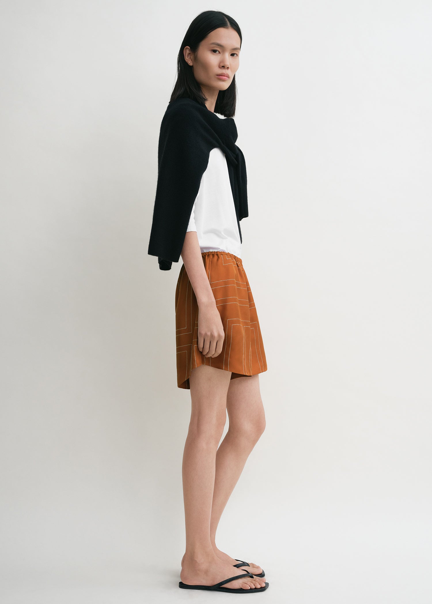 Monogram silk pj shorts terracotta