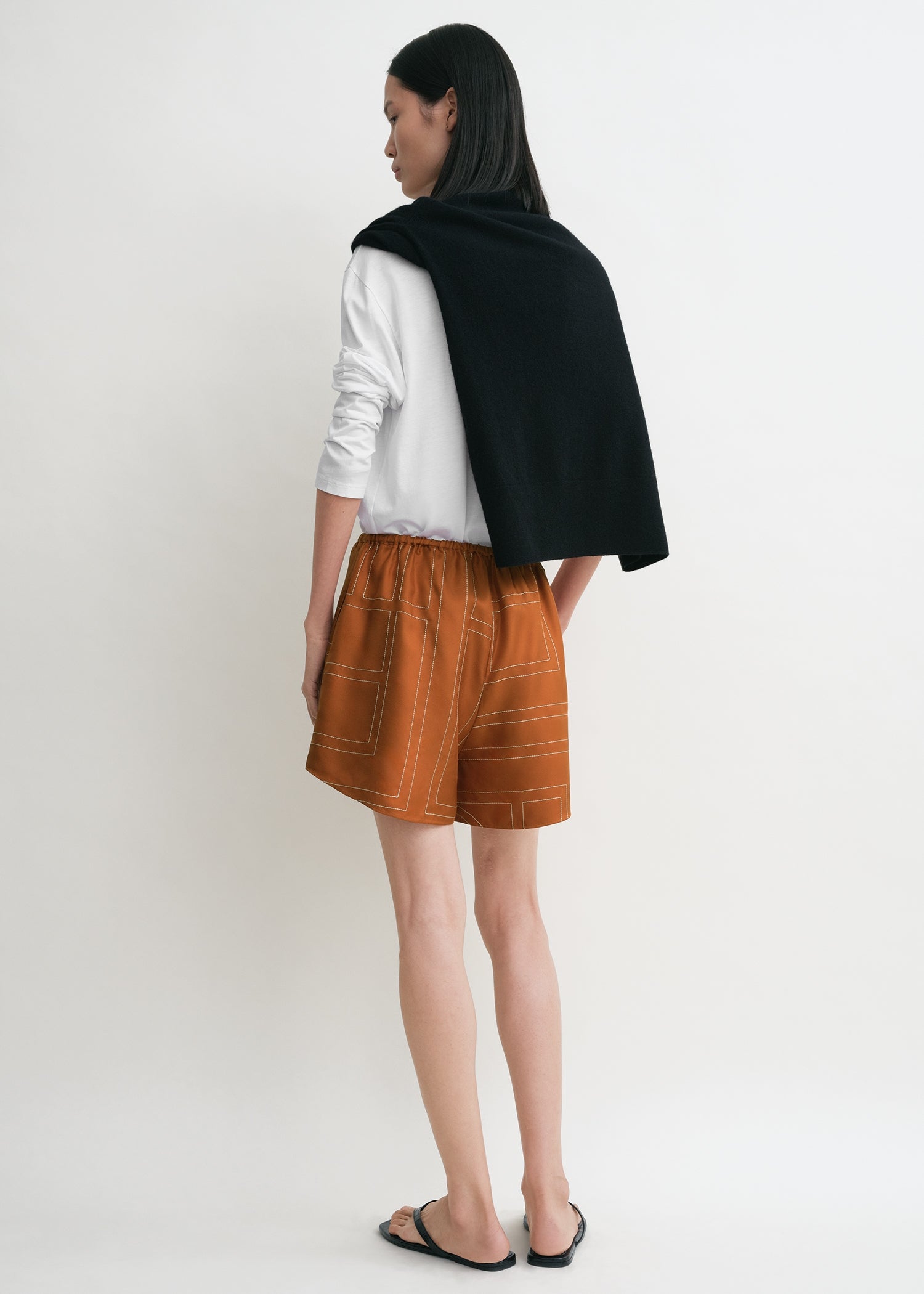 Monogram silk pj shorts terracotta