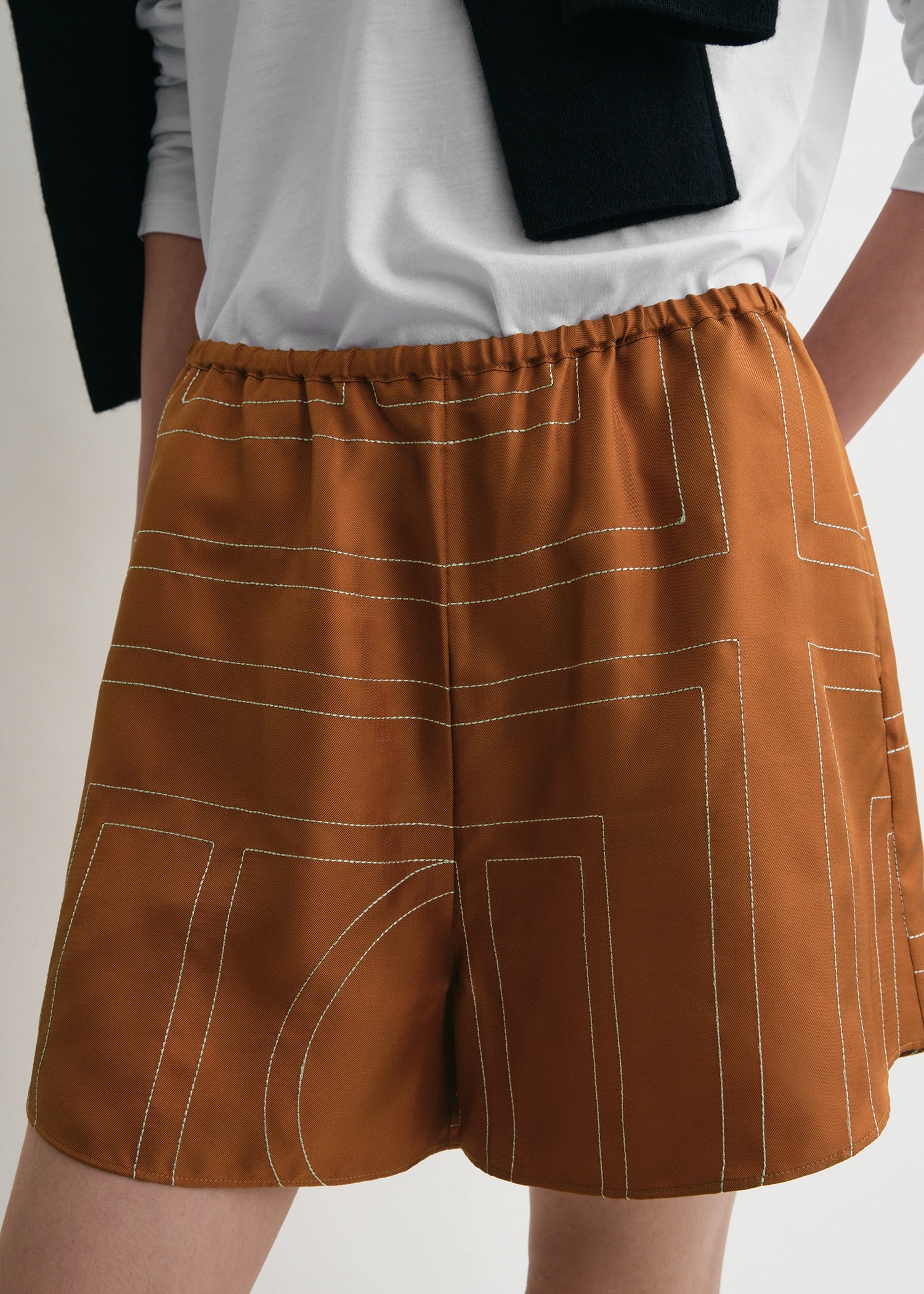 Monogram silk pj shorts terracotta