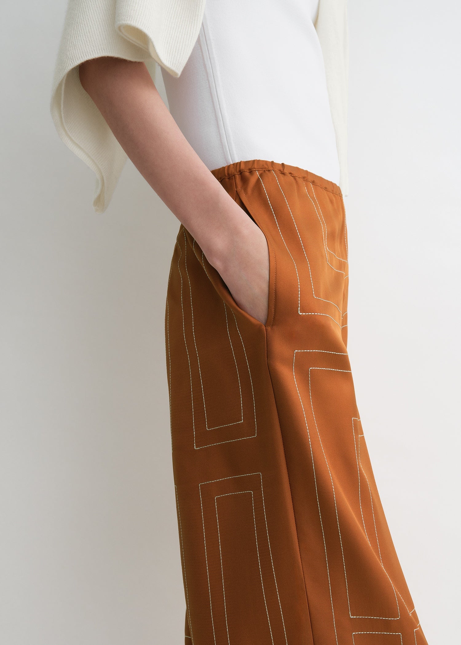 Monogram silk pj bottoms terracotta