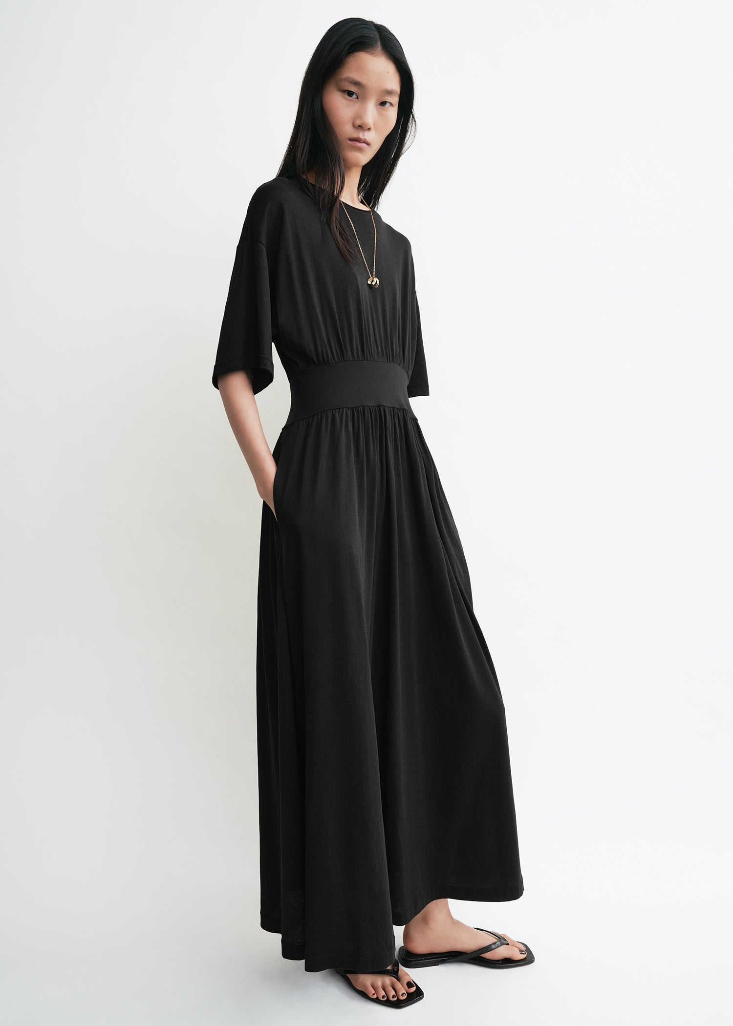 Cotton silk tee dress black