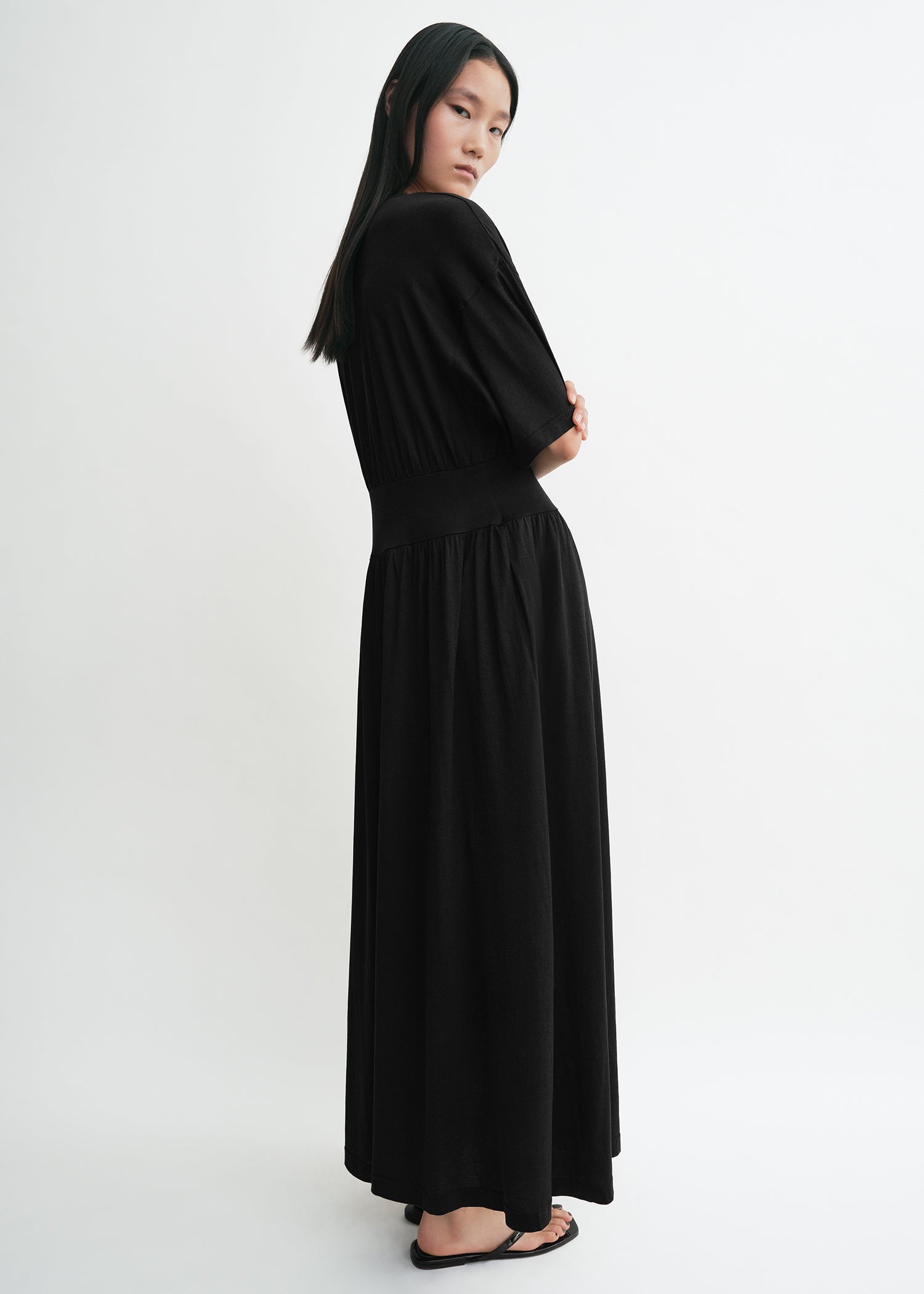 Cotton silk tee dress black