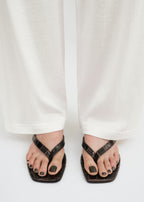 Croco-embossed heeled flip flops dark brown