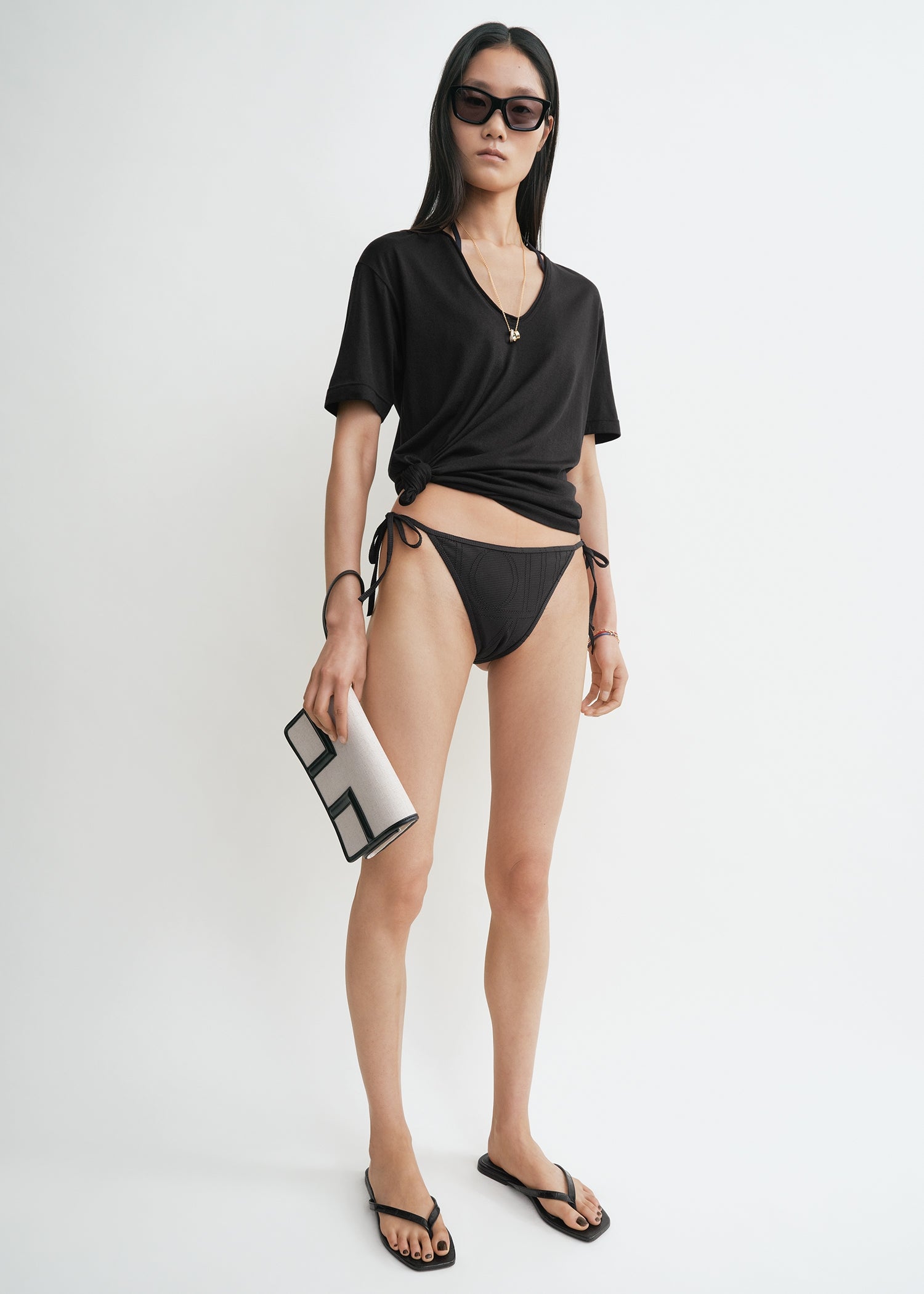 Monogram pointelle bikini bottoms black