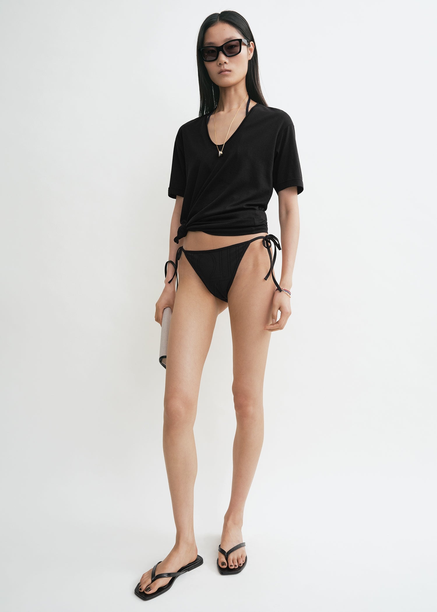 Monogram pointelle bikini bottoms black