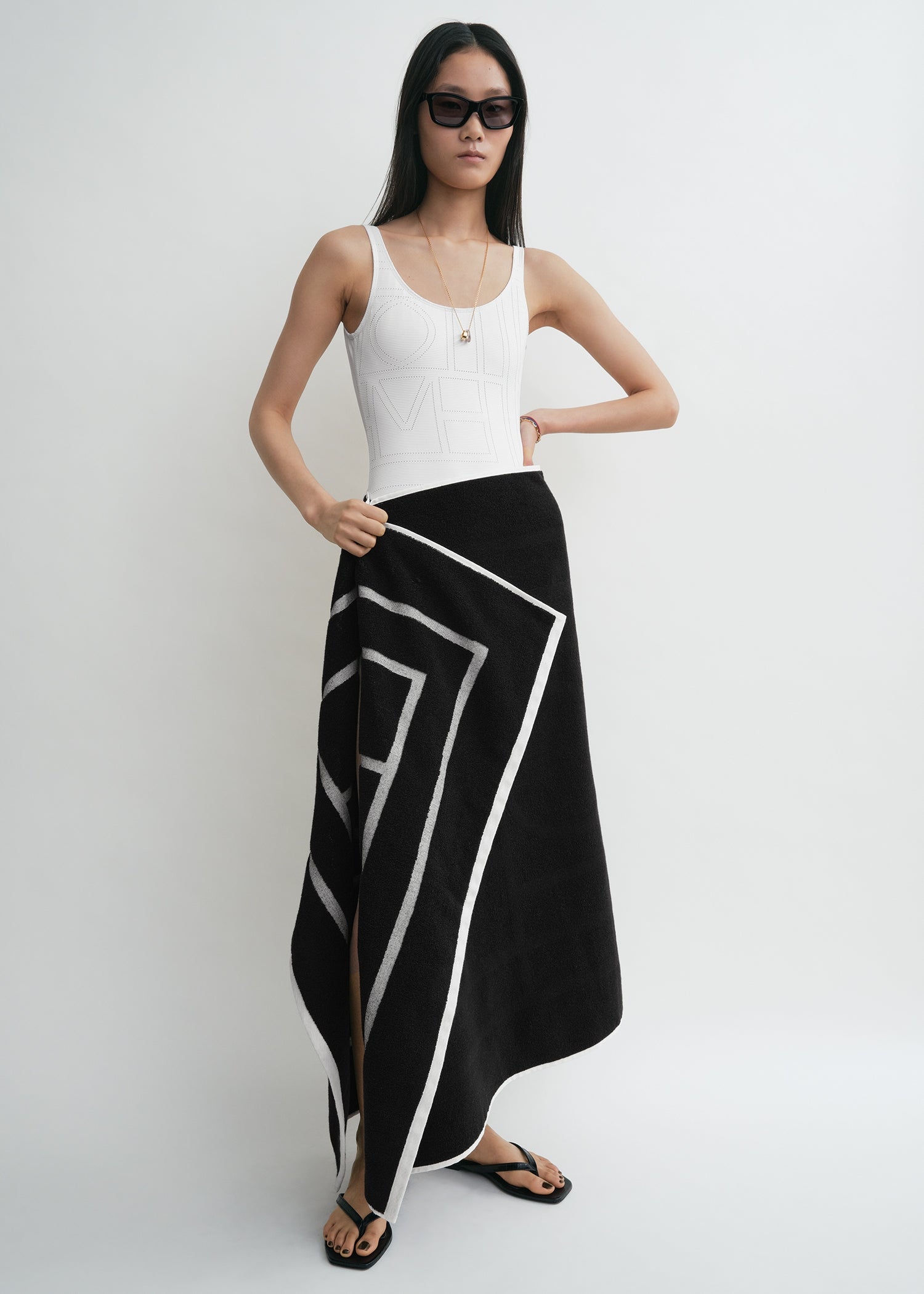 Monogram pointelle swimsuit white