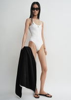 Monogram pointelle swimsuit white