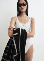 Monogram pointelle swimsuit white