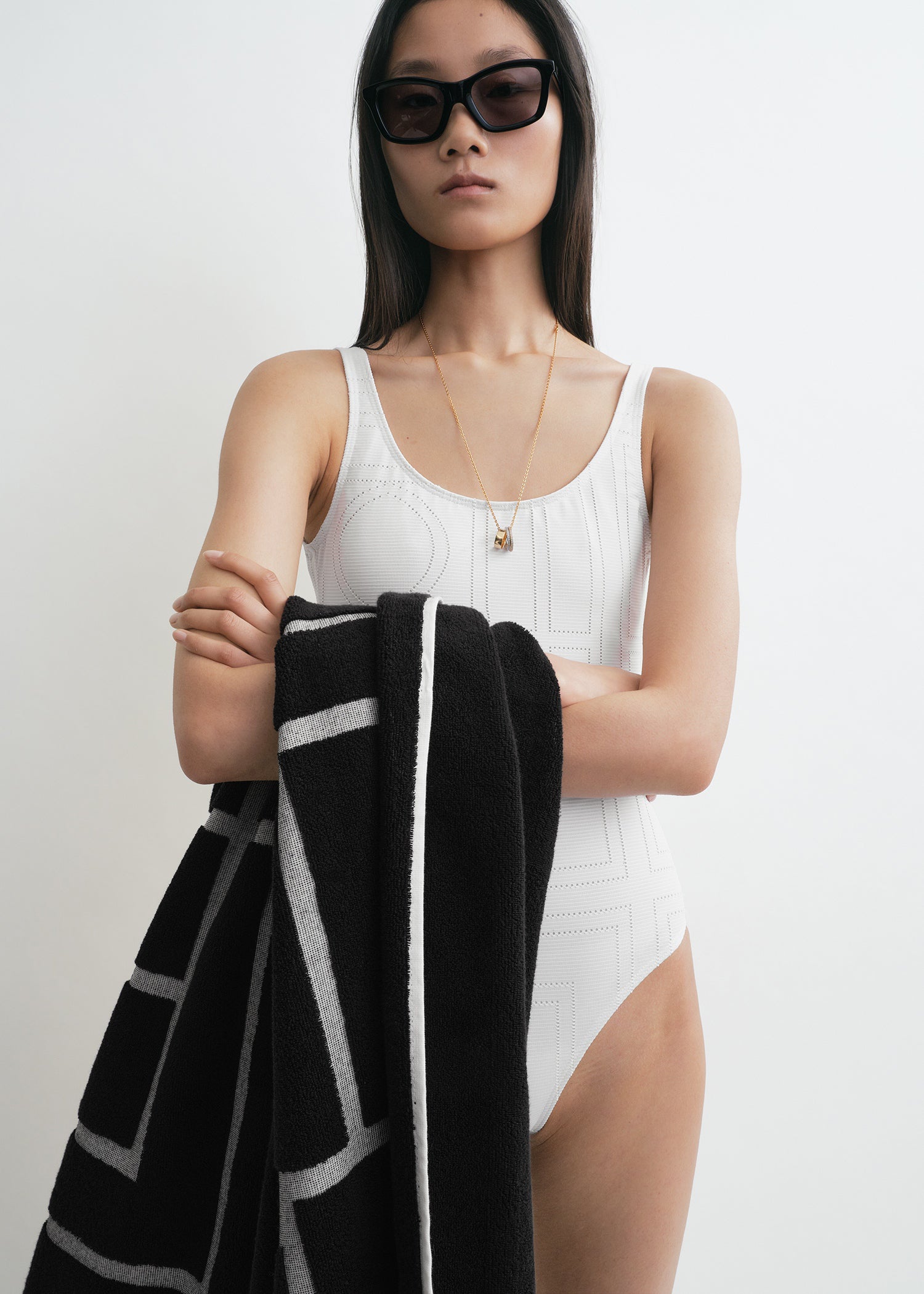 Monogram pointelle swimsuit white