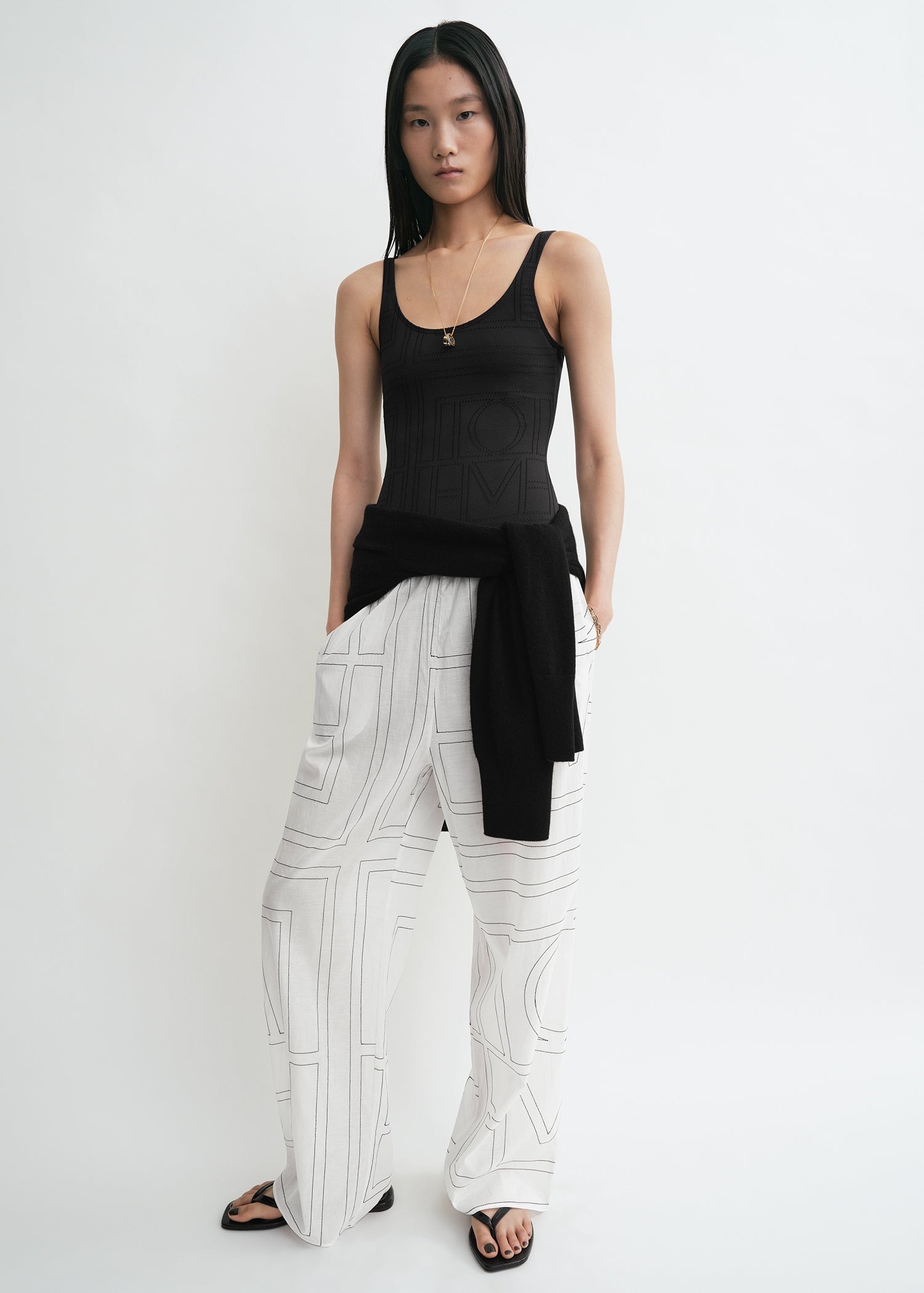 Monogram cotton-blend pj bottoms white/black