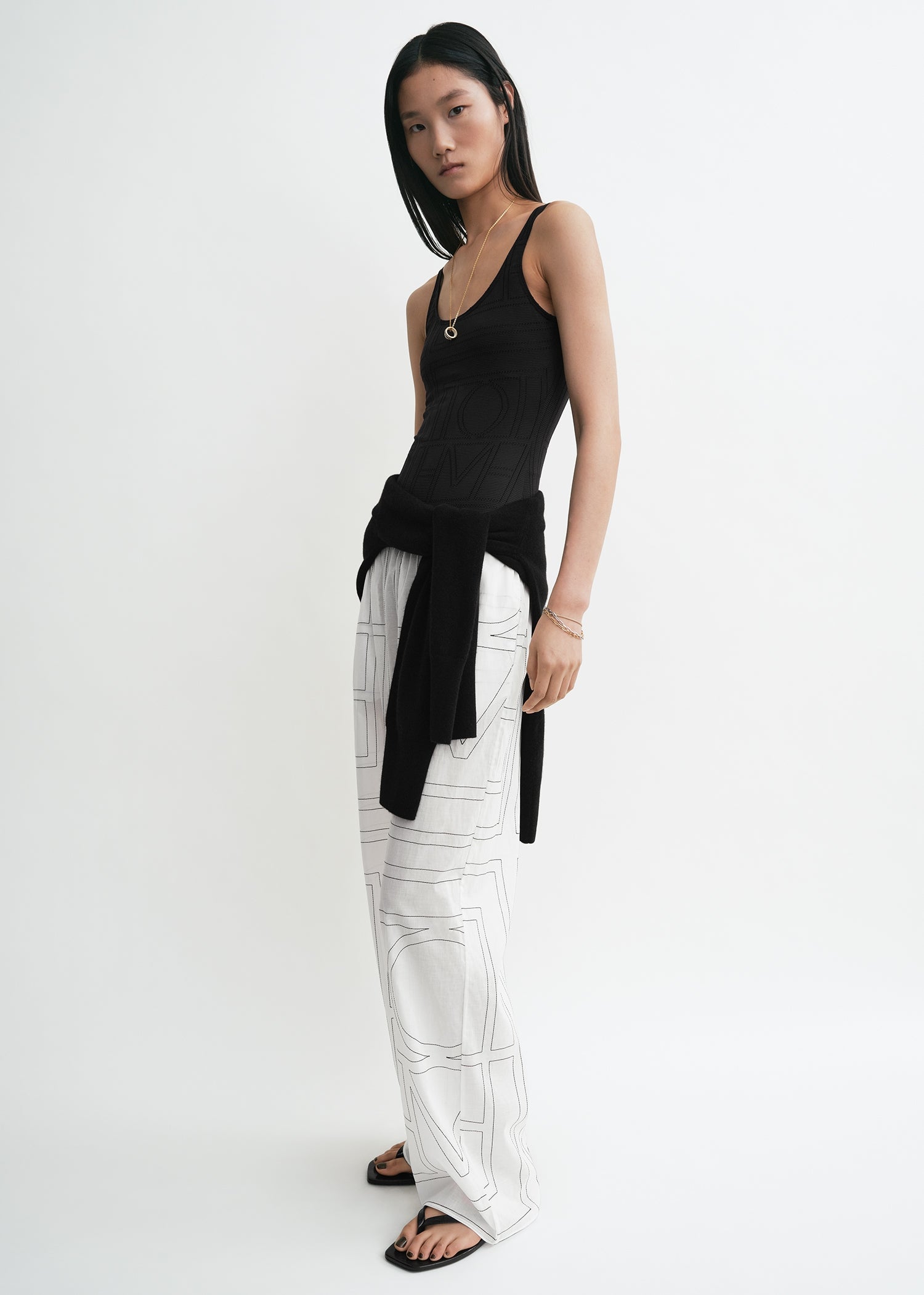 Monogram cotton-blend pj bottoms white/black