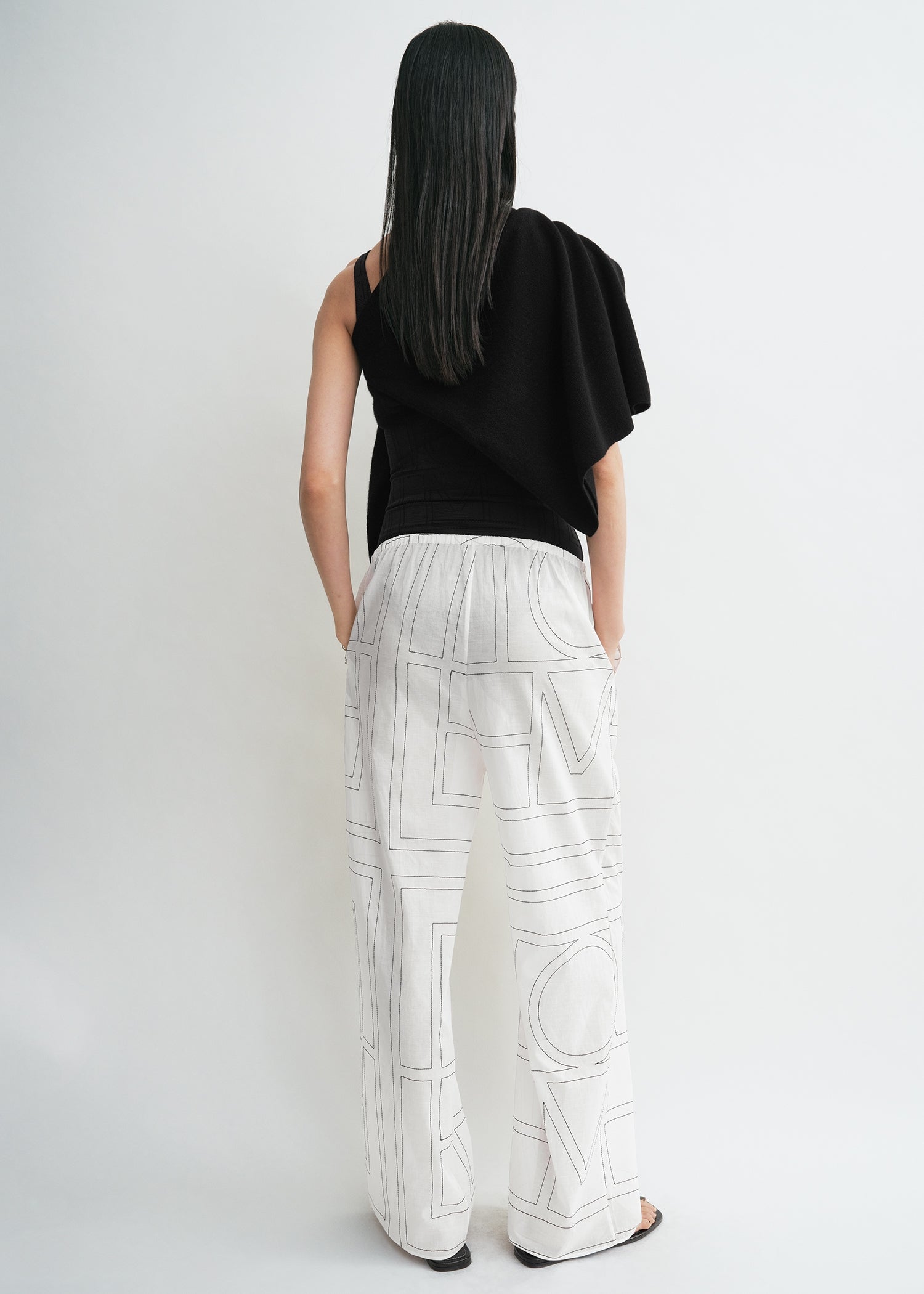 Monogram cotton-blend pj bottoms white/black