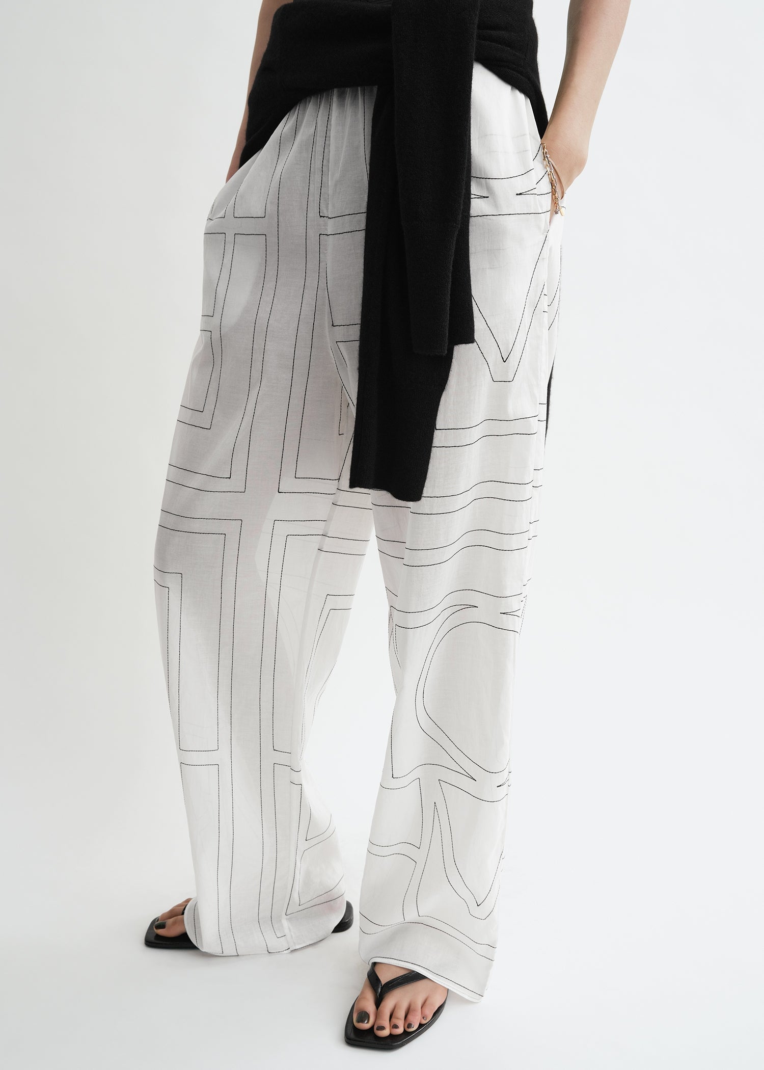 Monogram cotton-blend pj bottoms white/black