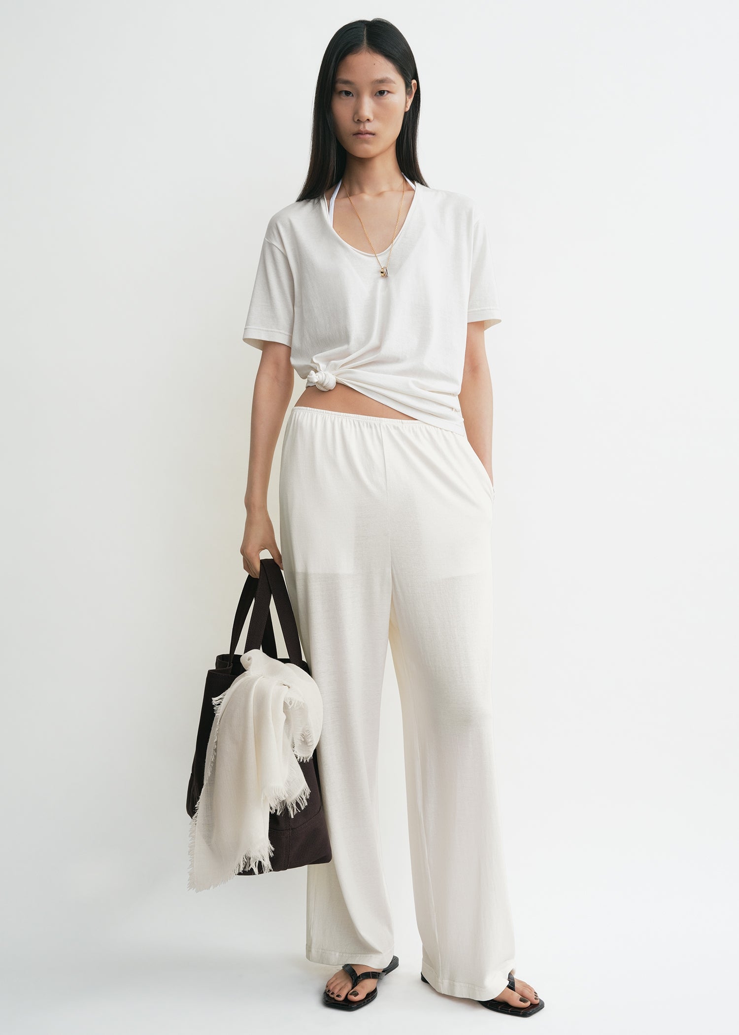 Cotton silk pj bottoms off-white