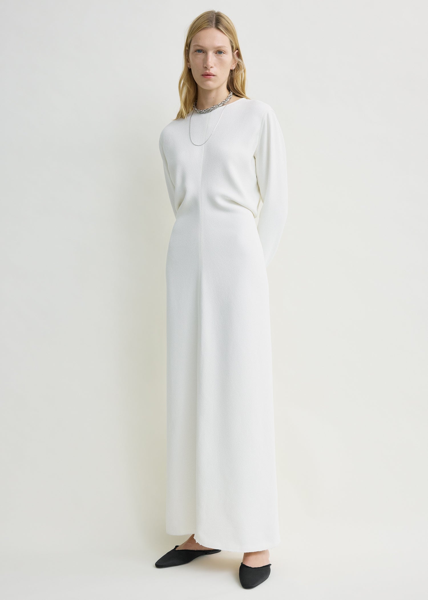Long-sleeve slouch waist dress macadamia