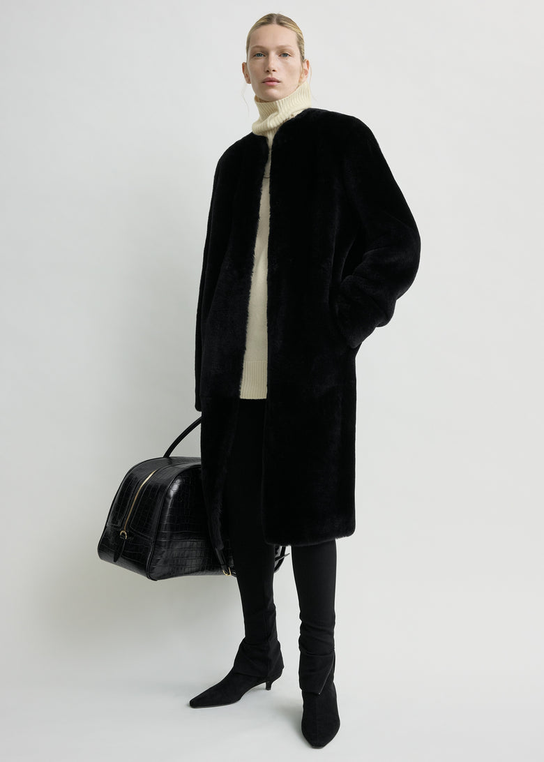 Shearling midi coat black
