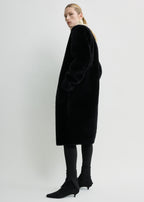Shearling midi coat black