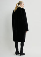Shearling midi coat black