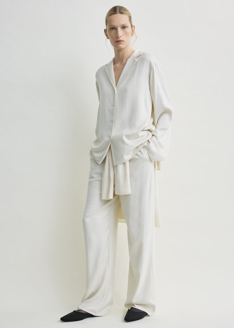 Monogram flannel pj top ecru