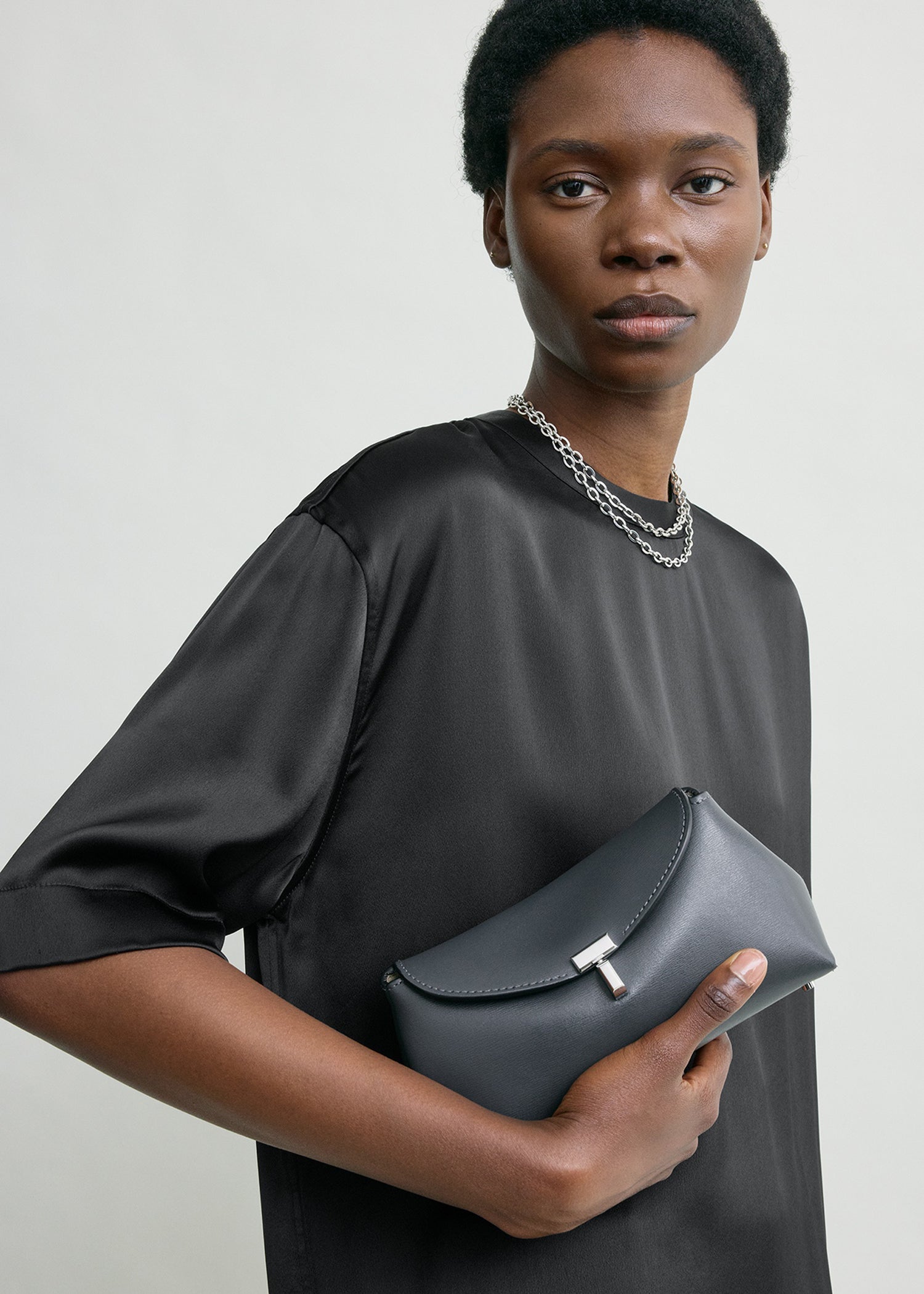 Mini T-lock leather clutch shark