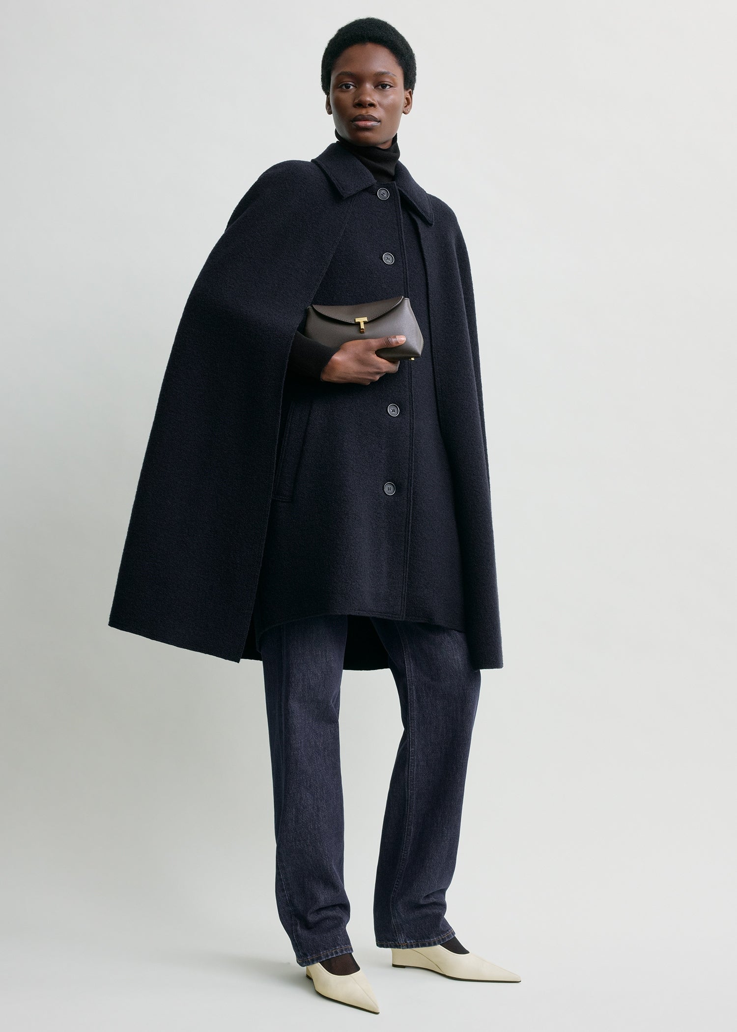 Mini T-lock leather clutch bark