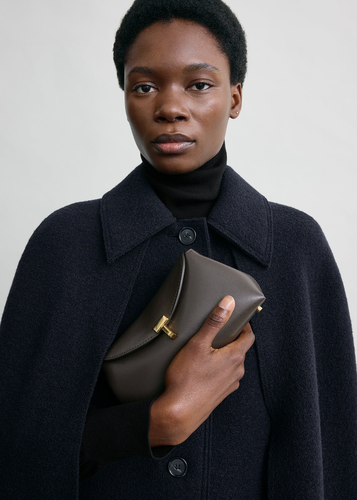 Mini T-lock leather clutch bark