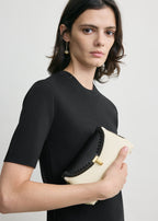 Mini T-lock embroidered leather clutch black/milk