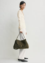 T-lock suede satchel dark taupe