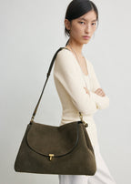 T-lock suede satchel dark taupe