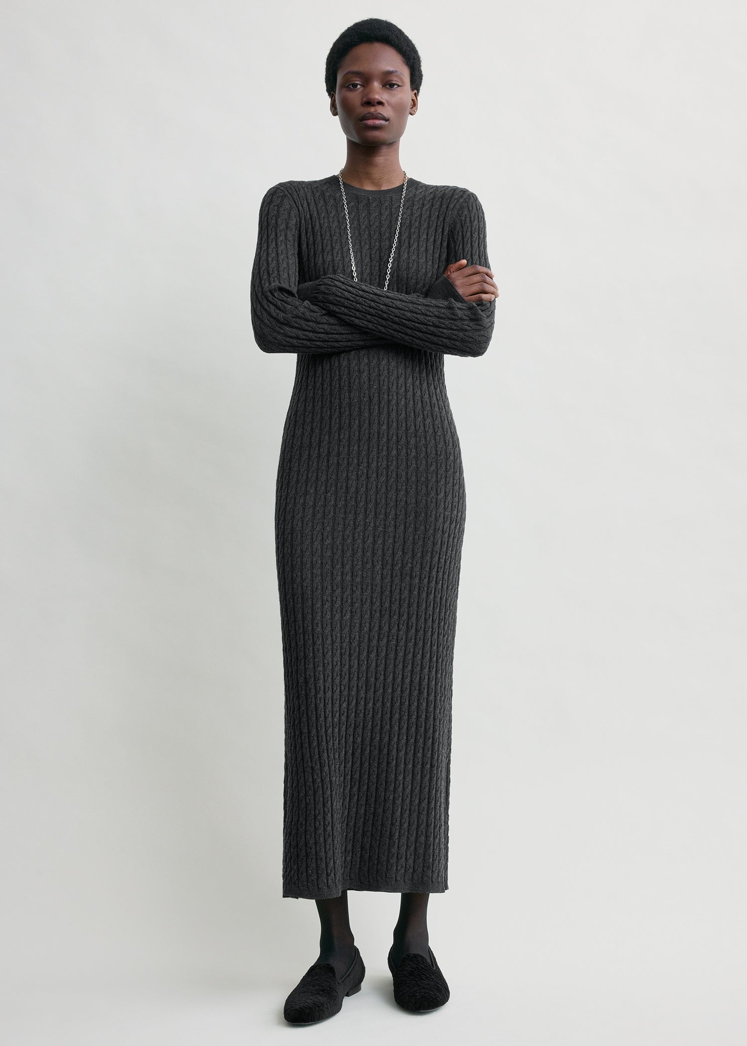 Cable knit dress charcoal