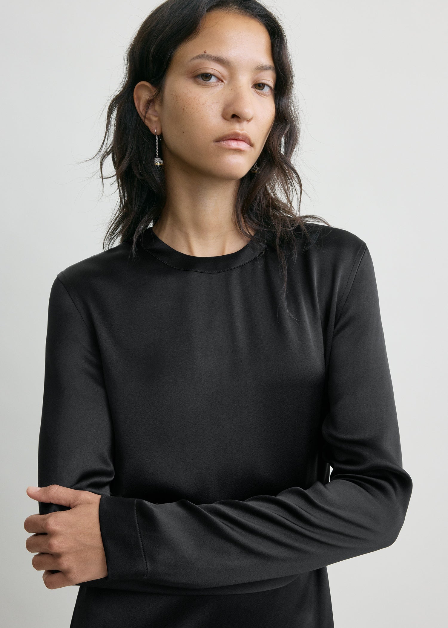 Long satin dress black