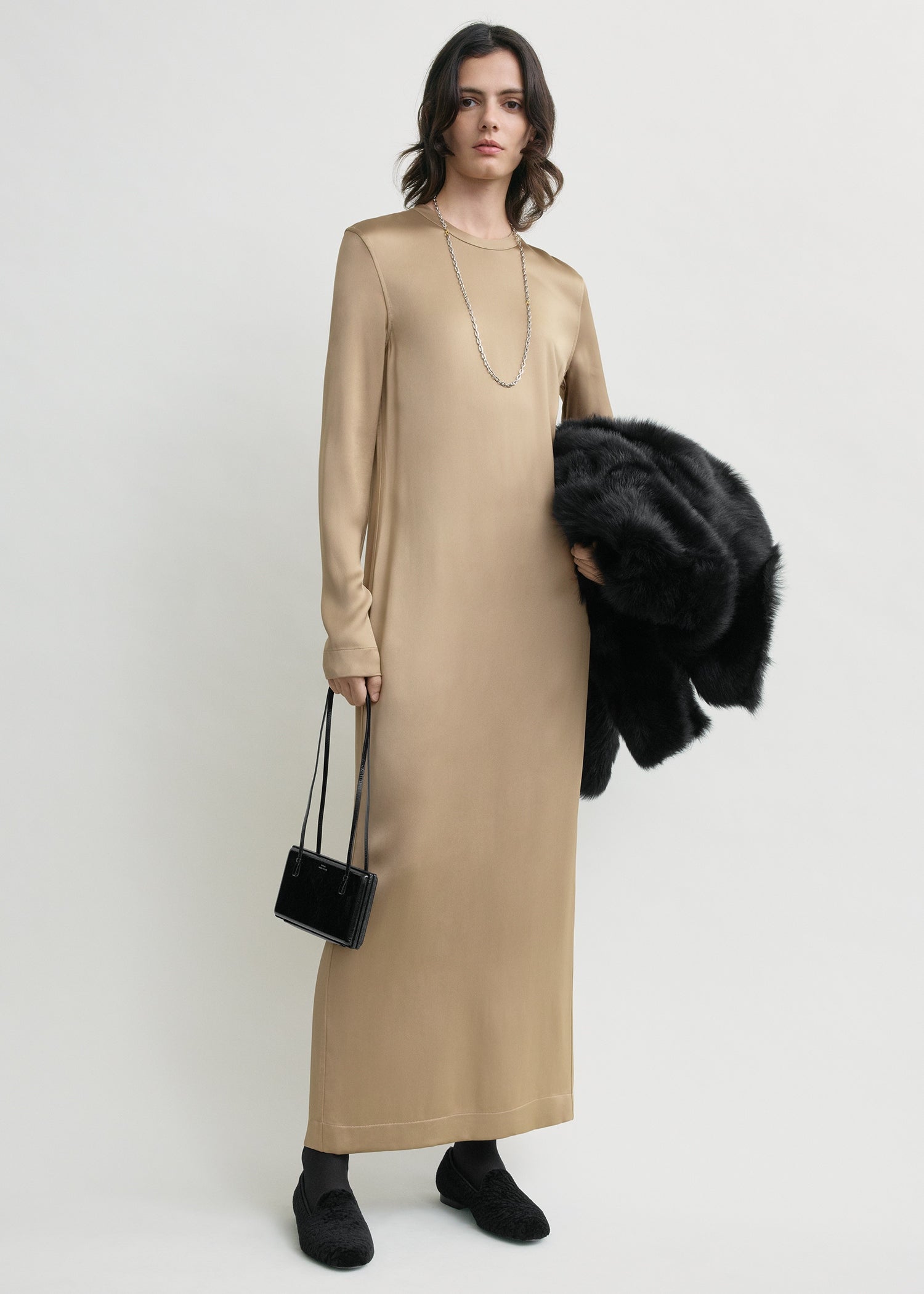 Long satin dress latte