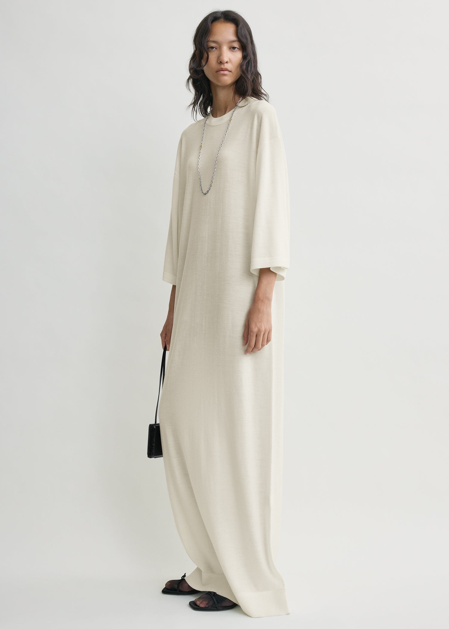 Merino knit tee dress ecru