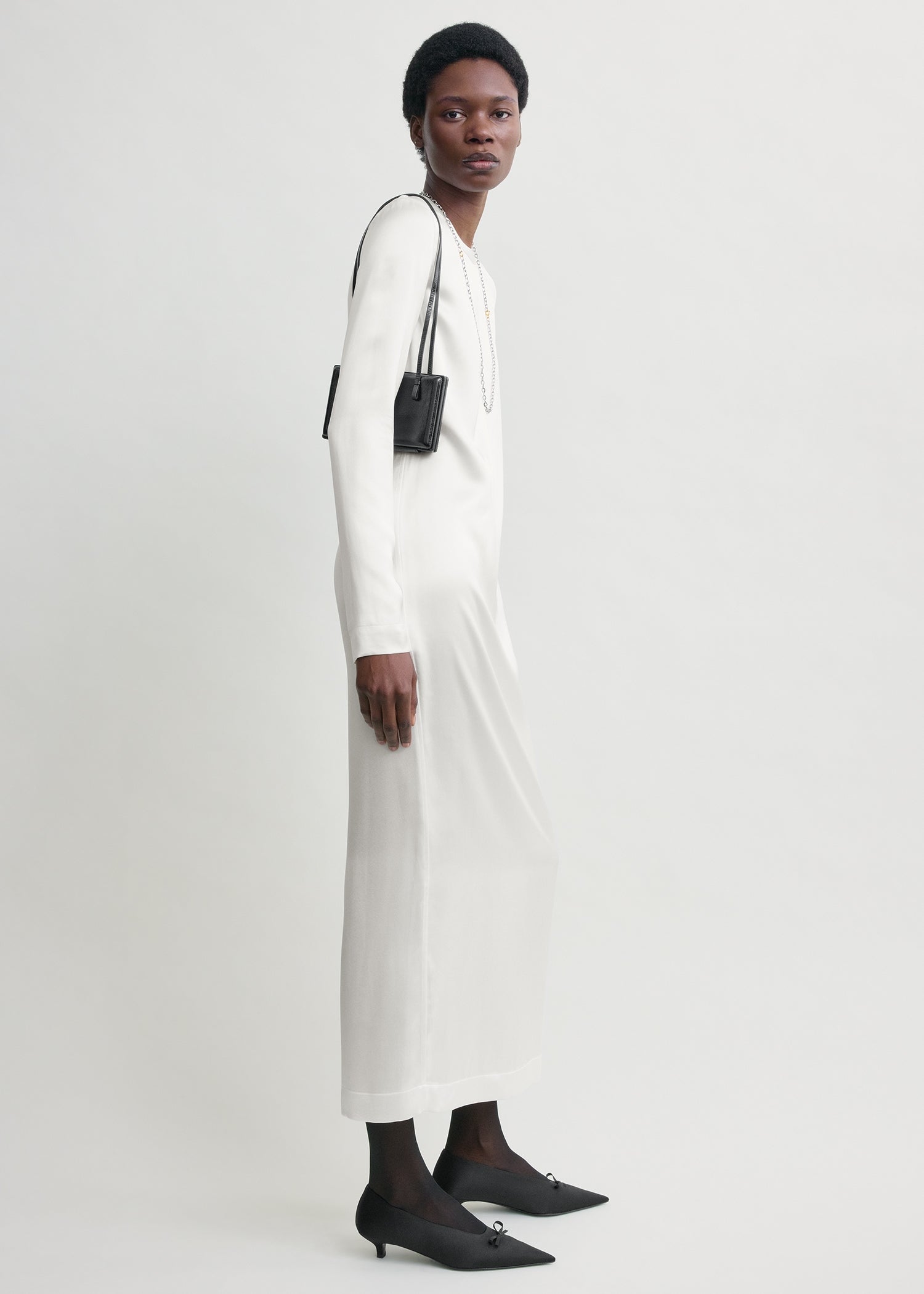 Long satin dress white