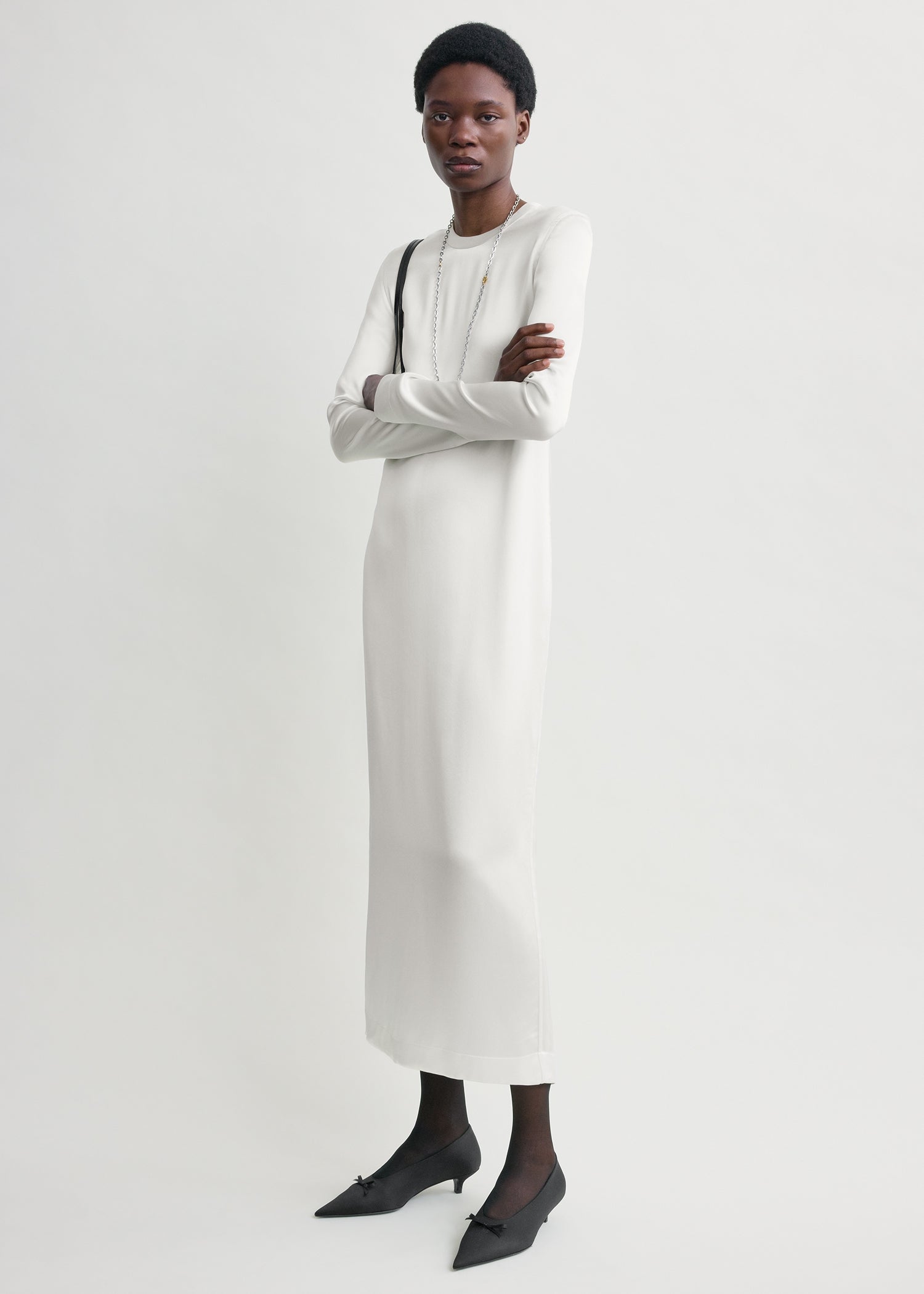 Long satin dress white